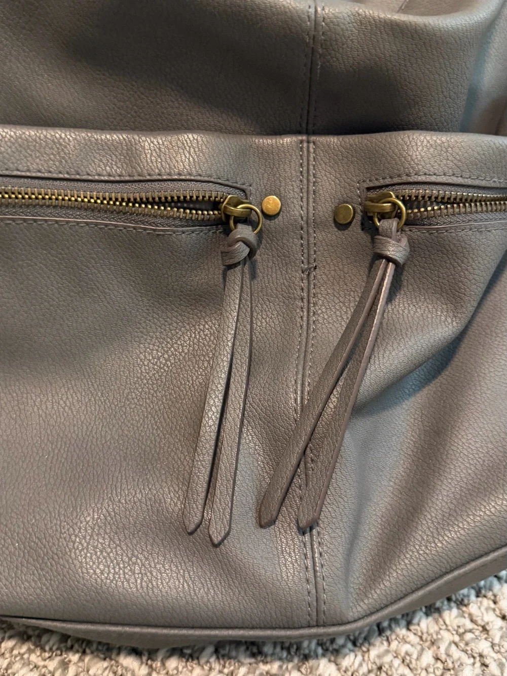 Grey Leather Sonoma Shoulder Bag - Casual Zip Front Hobo purse w/ extra strap